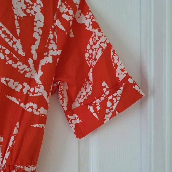 DKNY Darker Orange and White Midi Dress With Tie Lightweight 3 Button New - Picture 14 of 14